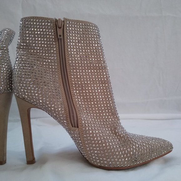 Aldo Champagne Crystal Embellished Pointed Toe Ankle Booties - Picture 8 of 10